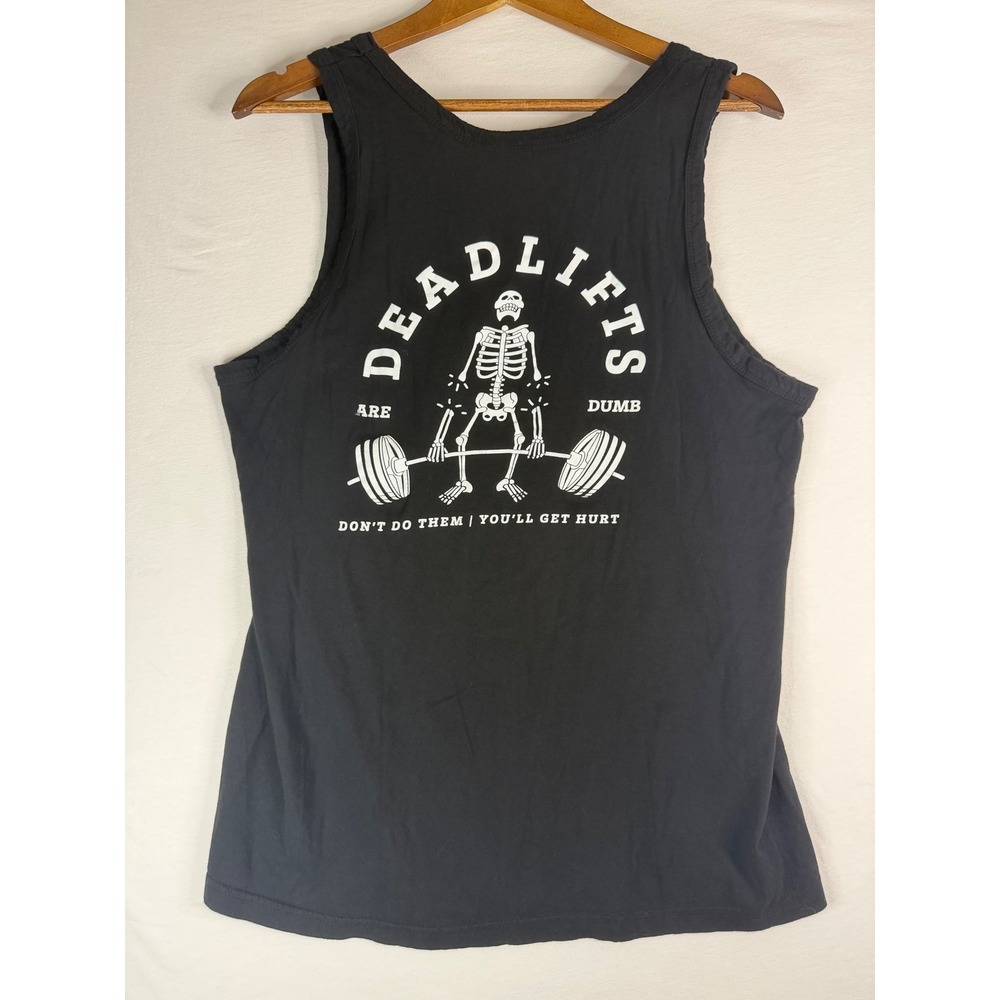 Chomp Deadlifts Are Dumb Tank Top Mens Medium Black Excellent Graphic Skeleton
